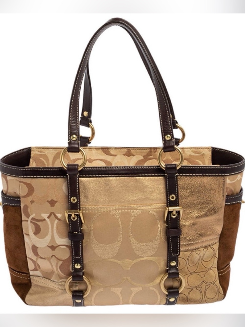 Coach Patchwork Logo Tote in Gold and Brown